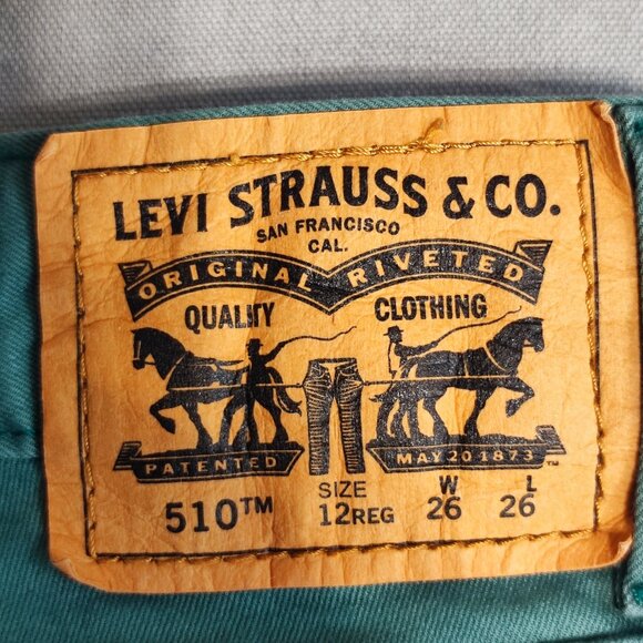 Levis 510 jeans women's size 12 reg. 26X26  green super skinny, stretch - Picture 4 of 12